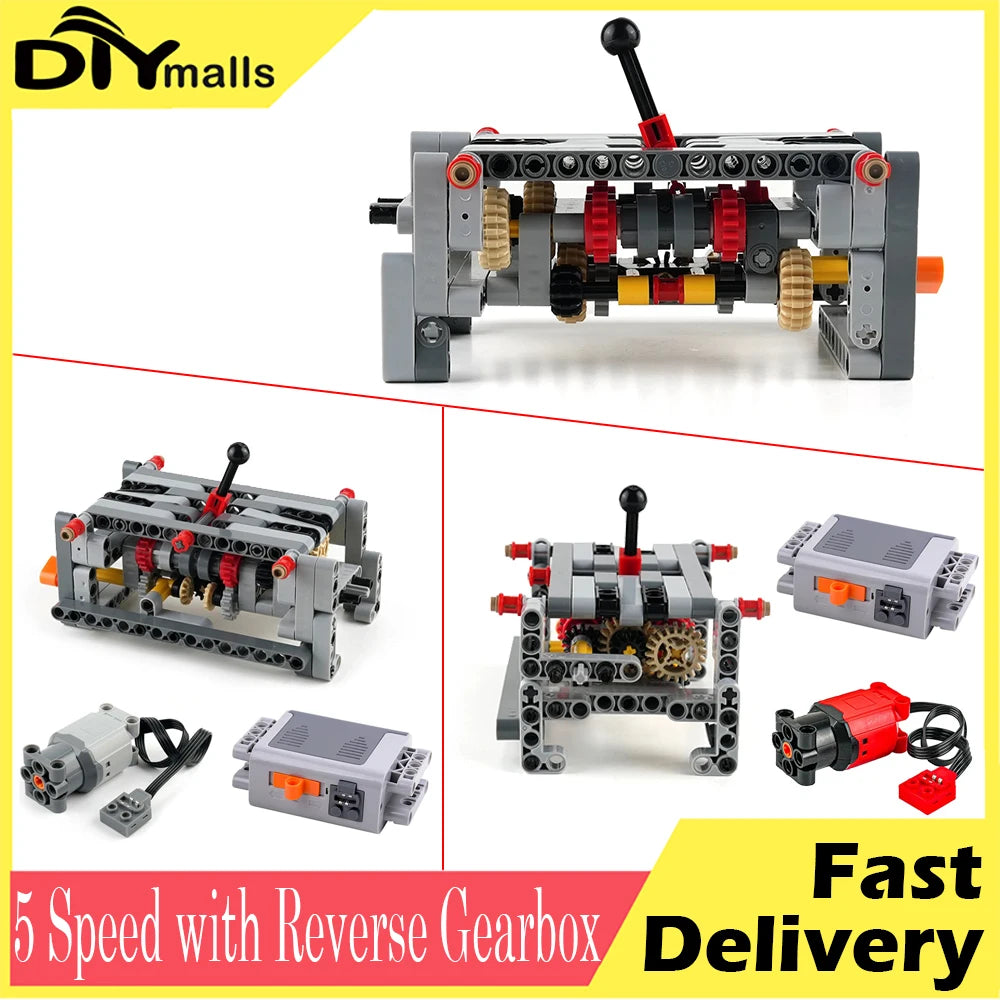 MOC 5 Speed with Reverse Gearbox Technology Modified Parts Building Blocks Transmission Model Kids Education Toy Creative Gift