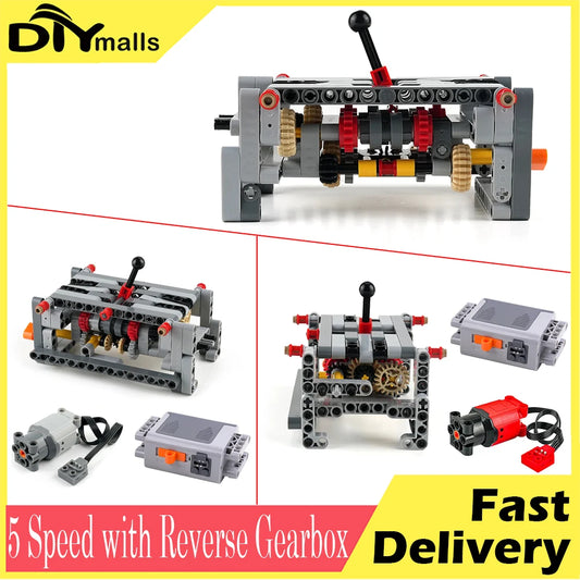 MOC 5 Speed with Reverse Gearbox Technology Modified Parts Building Blocks Transmission Model Kids Education Toy Creative Gift