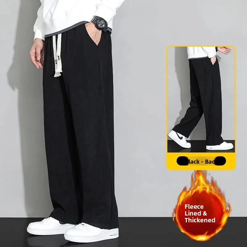 Corduroy Fleece Lined Men's Pants Autumn Winter Style Loose Straight Leg Sports Casual Set Men's Winter Fashion Trousers