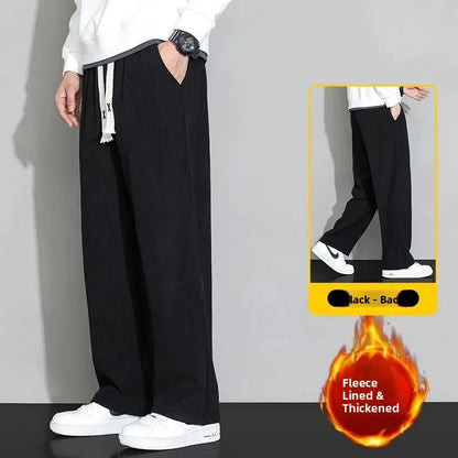 Corduroy Fleece Lined Men's Pants Autumn Winter Style Loose Straight Leg Sports Casual Set Men's Winter Fashion Trousers