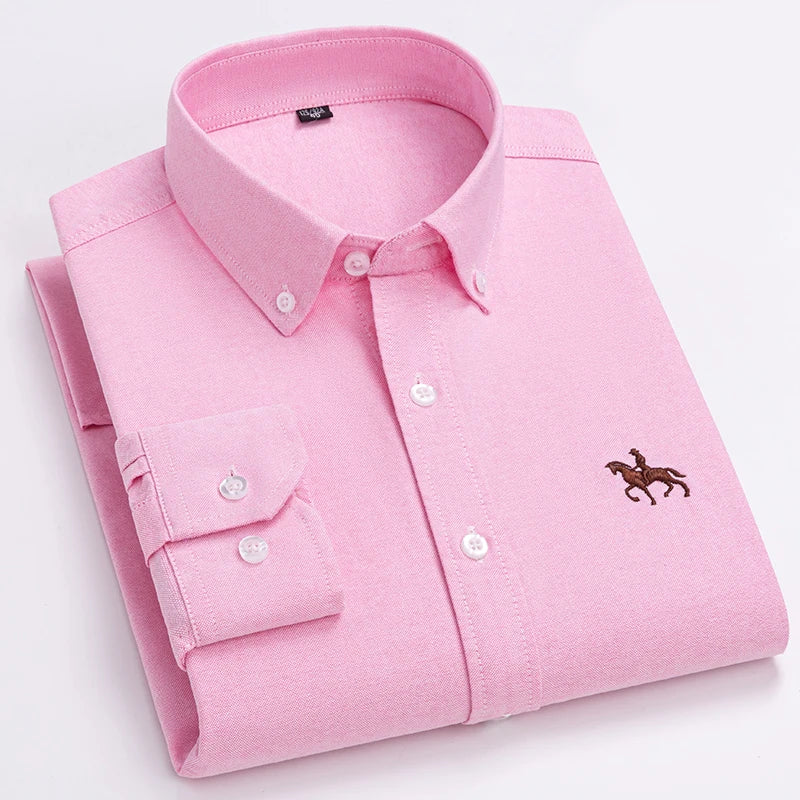 Quality 100% Cotton Oxford Shirt For Mens Long Sleeve Casual Business Regular-Fit Formal Dress Shirts Social Blouse Male Clothes