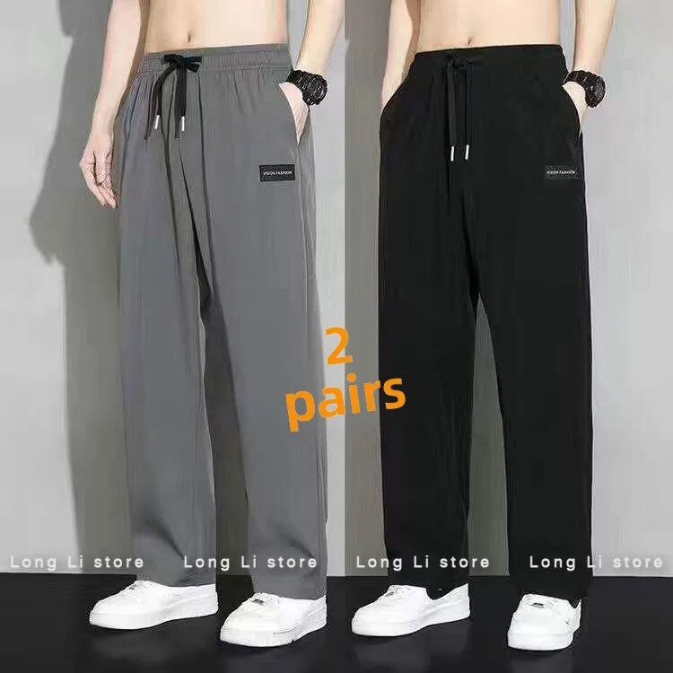 Summer Men's Casual Loose Straight Leg Sport Pants Thin Ice Silk Resistant Stain Versatile Wide Leg Pants Draping Effect