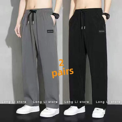 Summer Men's Casual Loose Straight Leg Sport Pants Thin Ice Silk Resistant Stain Versatile Wide Leg Pants Draping Effect