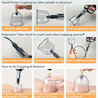 24/12Pcs Cupping Relaxation Set: Cupping Cups in Various Sizes, a Manual Pump, and a Detailed Guide Cupping Set for Massage