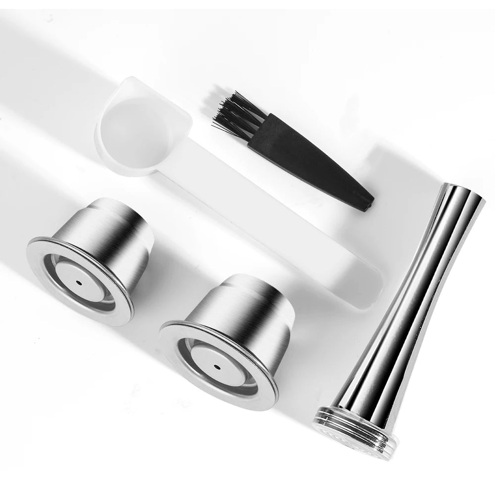 Reusable Coffee Capsule For Nespresso Espresso Crema Cups Stainless Steel Refillable Coffee Pods Filters With Tamper Dosing Ring