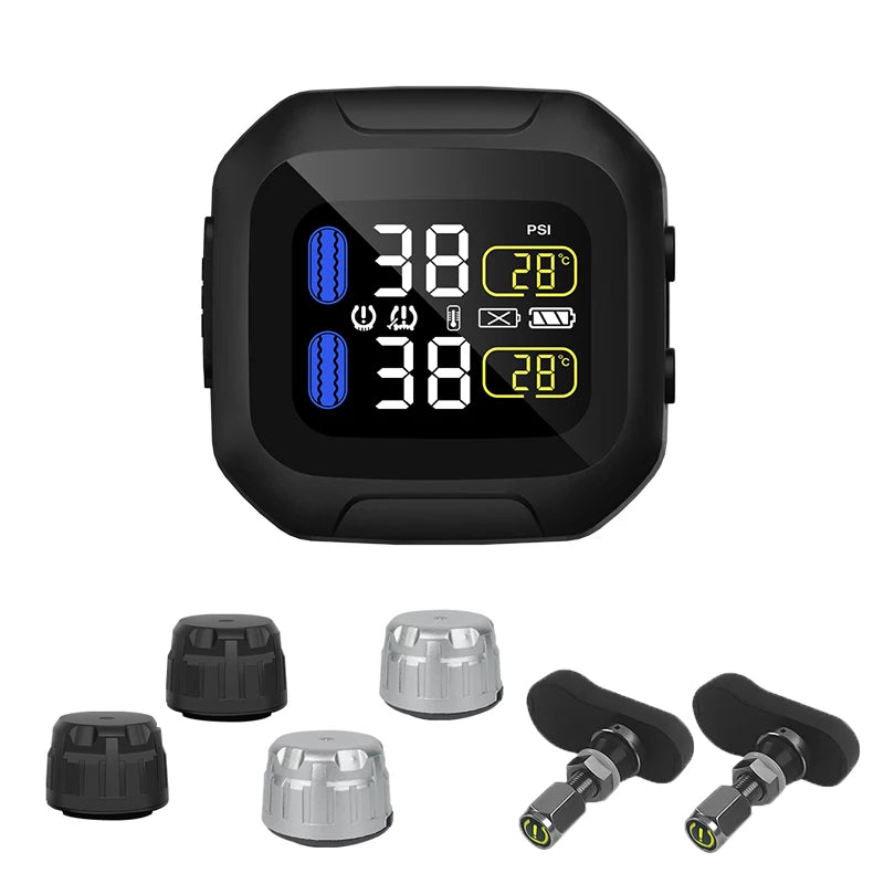Wireless Motorcycle TPMS Tire Pressure Monitoring System Motor Tyre  LCD Display With Internal or External TH/WI Sensors