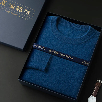 100% Pure Mink Cashmere Men's Round Neck Sweater For Autumn Winter, Casual Knitted Long Sleeved Pullover Sweater Men's Clothng