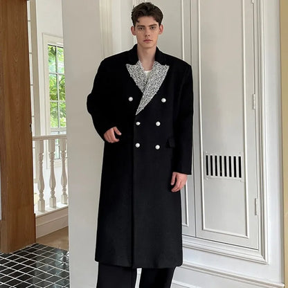 New Mens Designer Autumn Winter Woolen Coat Double Breasted Loose Fit Elegant Party Overcoat Casual Office Men Fashion Trench