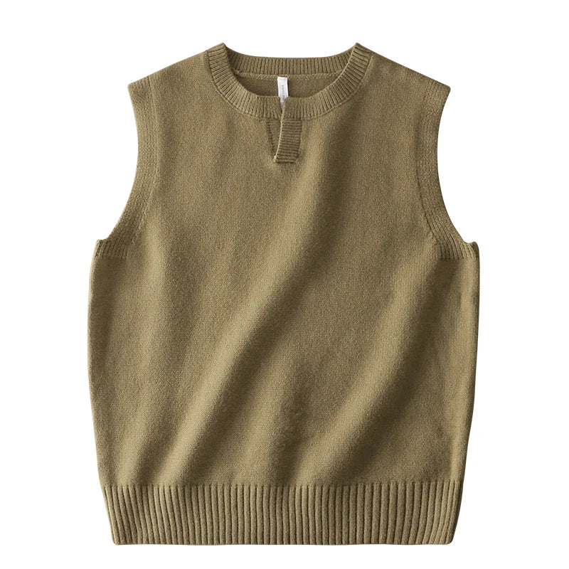 DUKEEN Classic Men's Sleeveless Sweater Vest Autumn Winter Solid Color Preppy Pullover Vest Business Casual Split Neck Knitwear