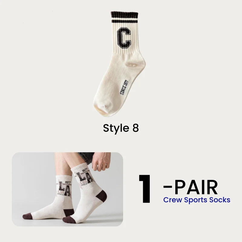 1/4/8 Pairs Men's Crew Socks Retro American Alphanumeric Print Basketball Sports Socks Graffiti Style Couple EU 37-44 US 6-12