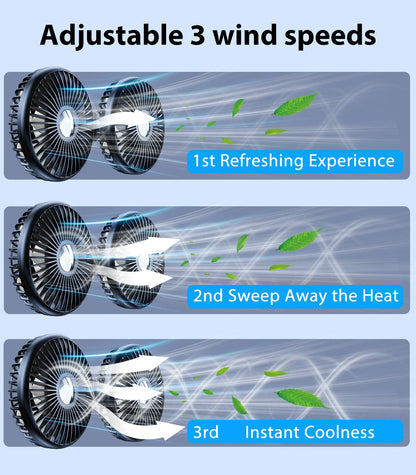 Hipacool Battery Dual Head Fan for Car Backseat with Retractable Long Arm USB Rechargeable Car Seat Headrest Cooling Fan