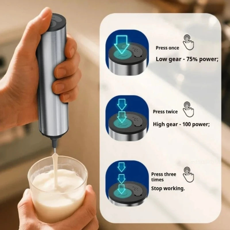 Electric Milk Frother Household 3 Speeds Rechargeable Coffee Blender Covered Storage for Drink Coffee Cooking Tool Kitchen Mixer