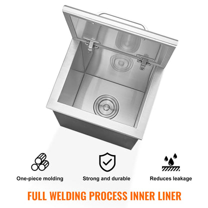 SucceBuy Drop in Ice Chest Stainless Steel Ice Cooler Commercial Ice Bin with Hinged Cover Outdoor Kitchen Ice Bar