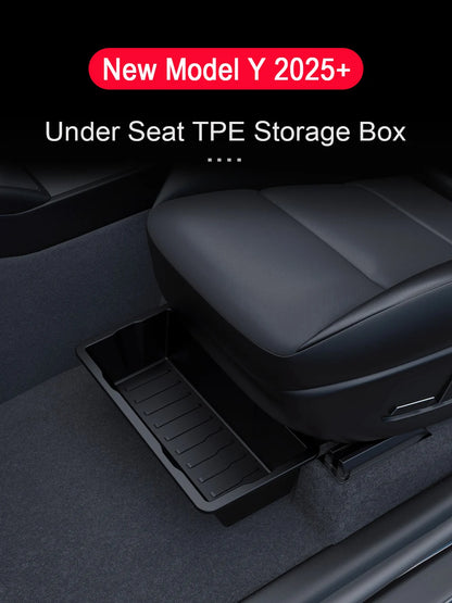 Under Seat Storage Box For Tesla Model Y Juniper 2025 Center Console Organizer Bins Front Backseat Bag Trash Tray Accessories