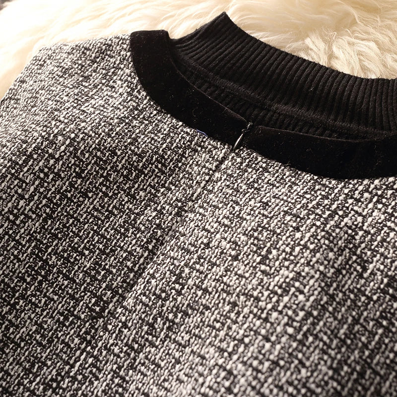 Spring Autumn Winter Tweed Color Block Vest Skirt Set  Knot Elegant Fashionable Two Piece Set Women's Luxury Style