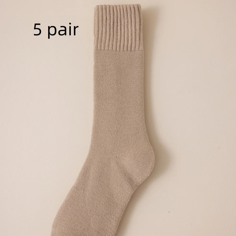 Winter Men's Merino Wool Long Socks Thick Warm Large Size High Quality Harajuku Retro Snow Casual Antifreeze Pure Cashmer 5 Pair