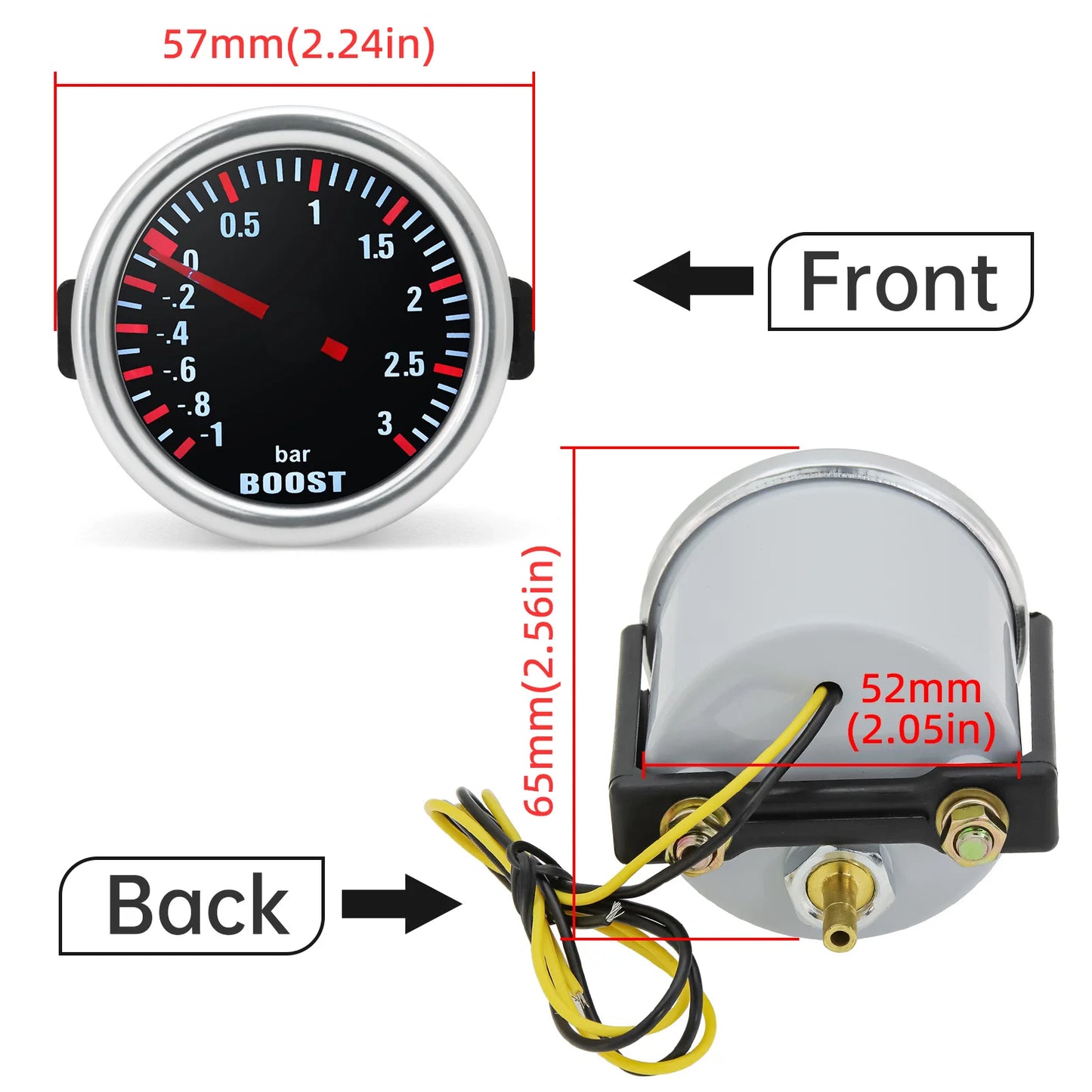 2"52mm Car 3 Bar Boost Gauge Turbo Boost Meter Pointer With Led Light Boost Indicator For 12V Engine Vehicle Car Accessories