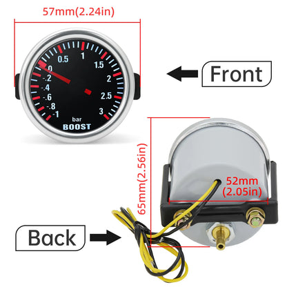 2"52mm Car 3 Bar Boost Gauge Turbo Boost Meter Pointer With Led Light Boost Indicator For 12V Engine Vehicle Car Accessories