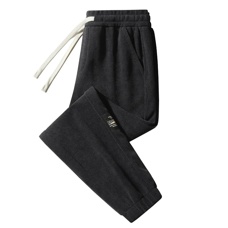 Men's Fleece Lined Thickened Loose Fit Casual Pants Autumn Winter Large Size Long Trousers Elastic Waist Workout Sweatpants