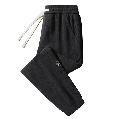 Men's Fleece Lined Thickened Loose Fit Casual Pants Autumn Winter Large Size Long Trousers Elastic Waist Workout Sweatpants