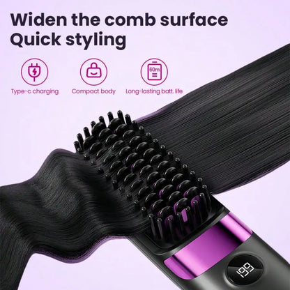 Mini Hair Straightener Comb Set Features A Built-In 2000mAh-3600mAh USB Rechargeable Lithium Battery, 10W Negative Ion Heating, Three Adjustable Temperature Settings, And Is A Portable, Heat-Resistant Styling Tool Suitable Fo