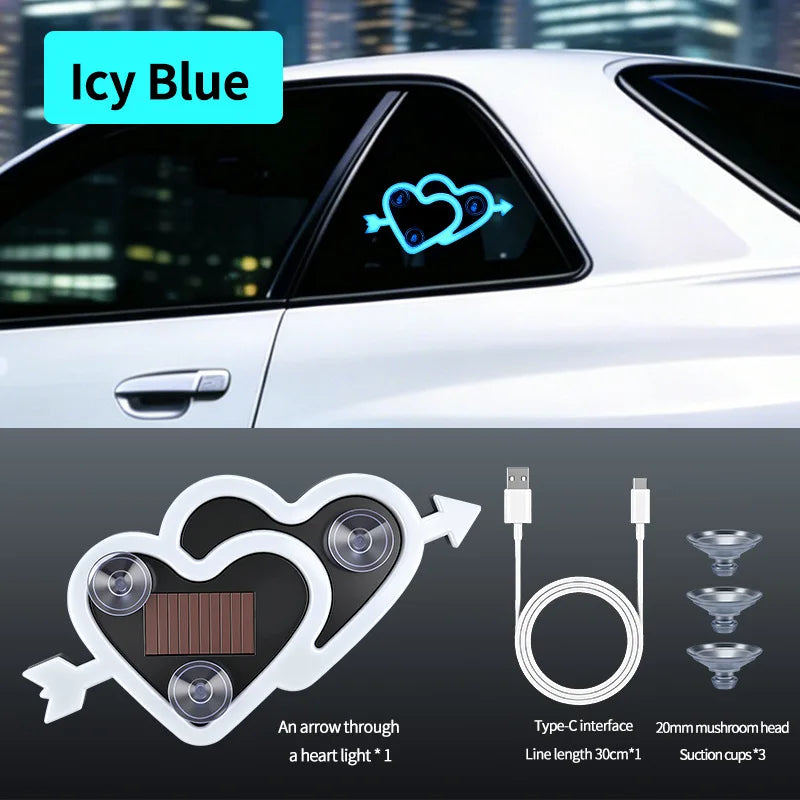 Car Neon Lights Ambient Lighting Interior Decoration Lights Wiring Free Solar Heart Lights Triangular Window Lights Modification