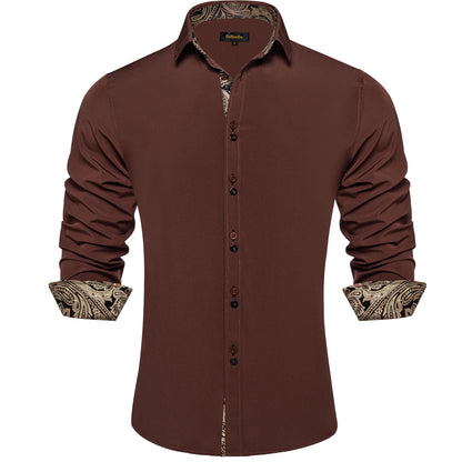 Men's Polyester Cotton Solid Black Shirts Long Sleeve Blue Paisley Patchwork Social Casual Dress Shirt Elegant Men Clothing