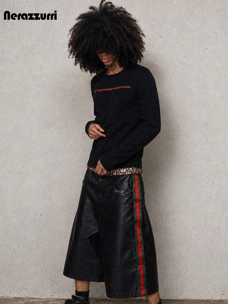 Nerazzurri Summer Patchwork Pu Leather Shorts for Men Cool Handsome Luxury Designer Calf-Length Pants Emo Menswear Clothes 2026