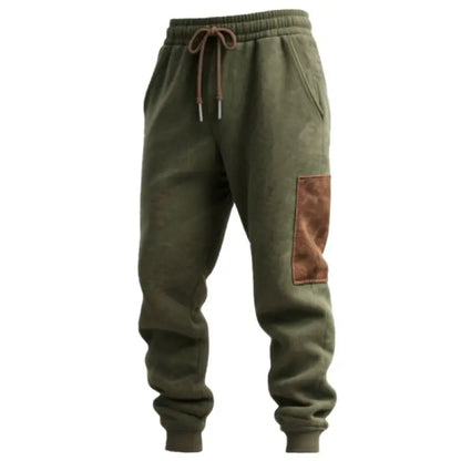 Men's Vintage Army Green Stitching Brown Suede Pocket Hoodie and Sweatpants Jogger Set