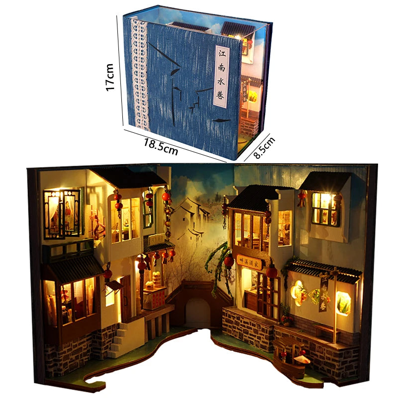 Wooden Book Nook DIY Miniatures Shelf Insert Dollhouse Building Bookshelf Bookend Home Decoration Doll Houses Toys For Xmas Gift