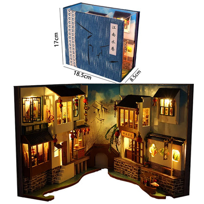Wooden Book Nook DIY Miniatures Shelf Insert Dollhouse Building Bookshelf Bookend Home Decoration Doll Houses Toys For Xmas Gift