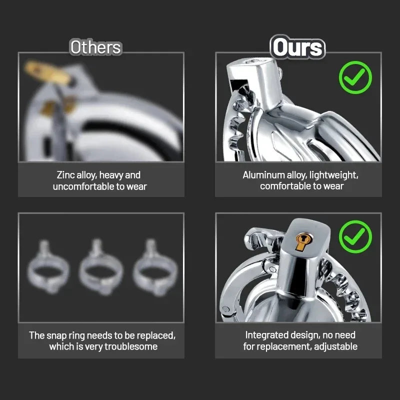 Male Chastity Cage Metal CB Cock Cage with One-Piece Adjustable 8 Sizes & Invisible Lock bdSM Penis Urethra Lock Adult Sex Toys