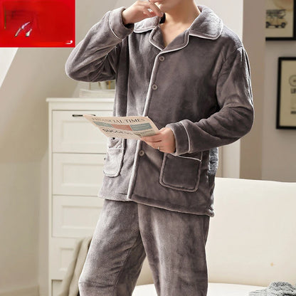 Pajama Sets Flannel Pajamas Men's Winter Thickening Warm Suit Long-sleeved Loose Home Clothes Autumn Cardigan
