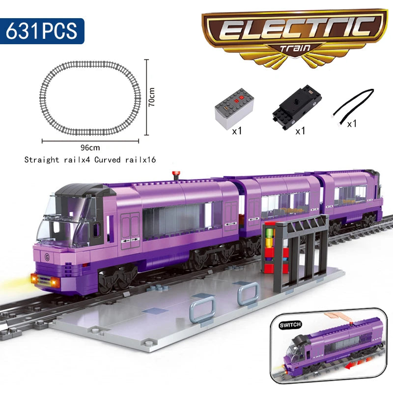 City Trains Flexible Tracks Forked Straight Curved Rails Switch Building Block Bricks High-Tech Creative Toys for kids gifts