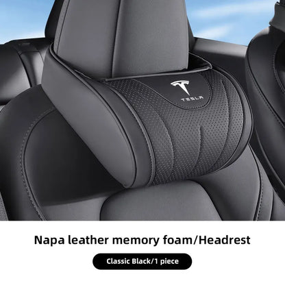 High-end Leather Car Seat Headrest Memory Foam Comfort Neck Pillow For Tesla SpaceX Model 3 Y S X Y-Eur Highland Roadster Bonina