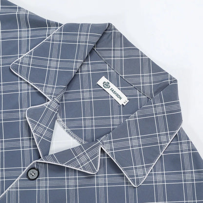 Men's Pajamas Spring Fall and Winter Plaid Printed Long-Sleeved Casual Home Wear Sleepwear 2 Piece Set Big Size Soft Loungewear