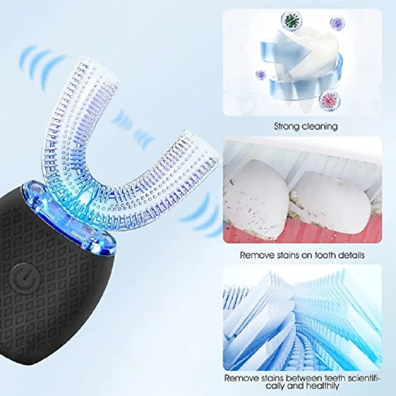 U-Shaped Sonic Electric Toothbrush - 360-Degree Automatic Silicone Brush with Cold Blue Light Teeth Whitening