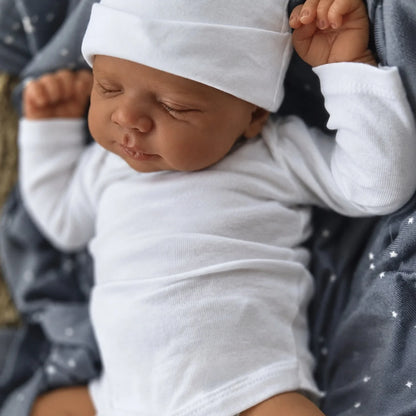 BZDOLL 45 CM Asleep Reborn Black Brown Skin Baby Doll Toy Lifelike Vinyl Limbs Cloth Body 18 inch Doll Handmade Birthday Gift