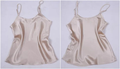Women's 100% Mulberry Silk 16 momme Spaghetti Strap Camisole Tank Top Vest Sleepwear M-4XL YM002