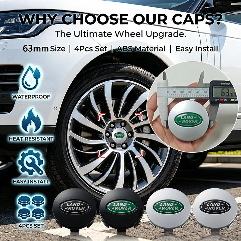 4Pcs Car Emblem Wheel Center Hub Cap Covers Auto Rim Cover For Land Rover Ranger Autobiography Freelander Evoque Rover Sport