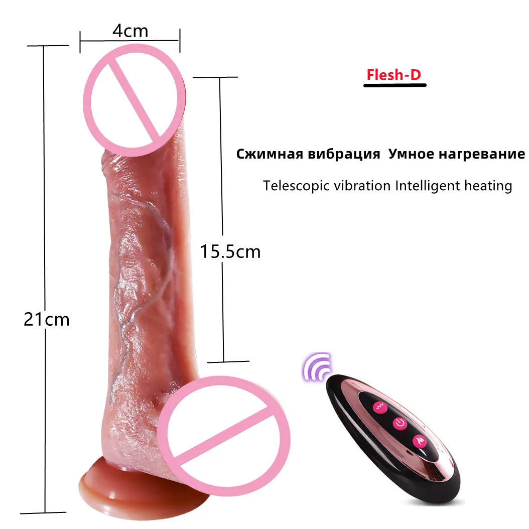 Black large fake dildo electric telescopic swinging fake penis masturbator adult sex toy soft heating vibrator G-point massager