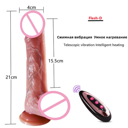 Black large fake dildo electric telescopic swinging fake penis masturbator adult sex toy soft heating vibrator G-point massager