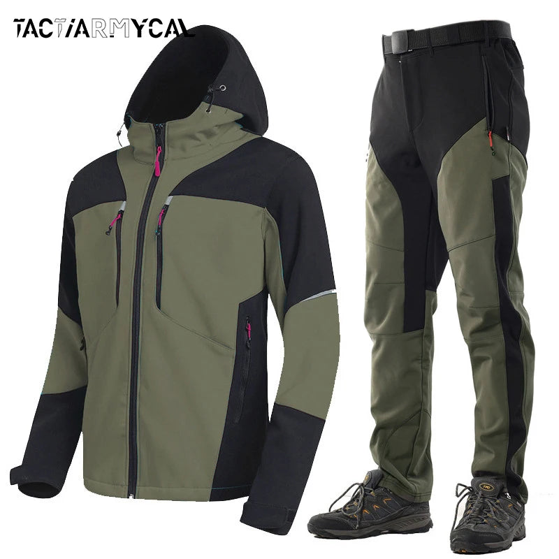 2024 Casual Winter Men Jackets Fleece Thick Pants Men's Sets Warm Waterproof Hooded Coats Male Cargo Pants Tactical Suits M-4XL