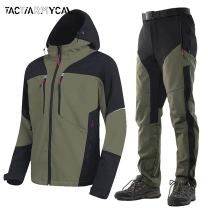2024 Casual Winter Men Jackets Fleece Thick Pants Men's Sets Warm Waterproof Hooded Coats Male Cargo Pants Tactical Suits M-4XL