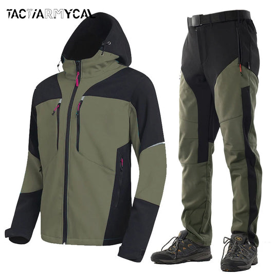 2024 Casual Winter Men Jackets Fleece Thick Pants Men's Sets Warm Waterproof Hooded Coats Male Cargo Pants Tactical Suits M-4XL