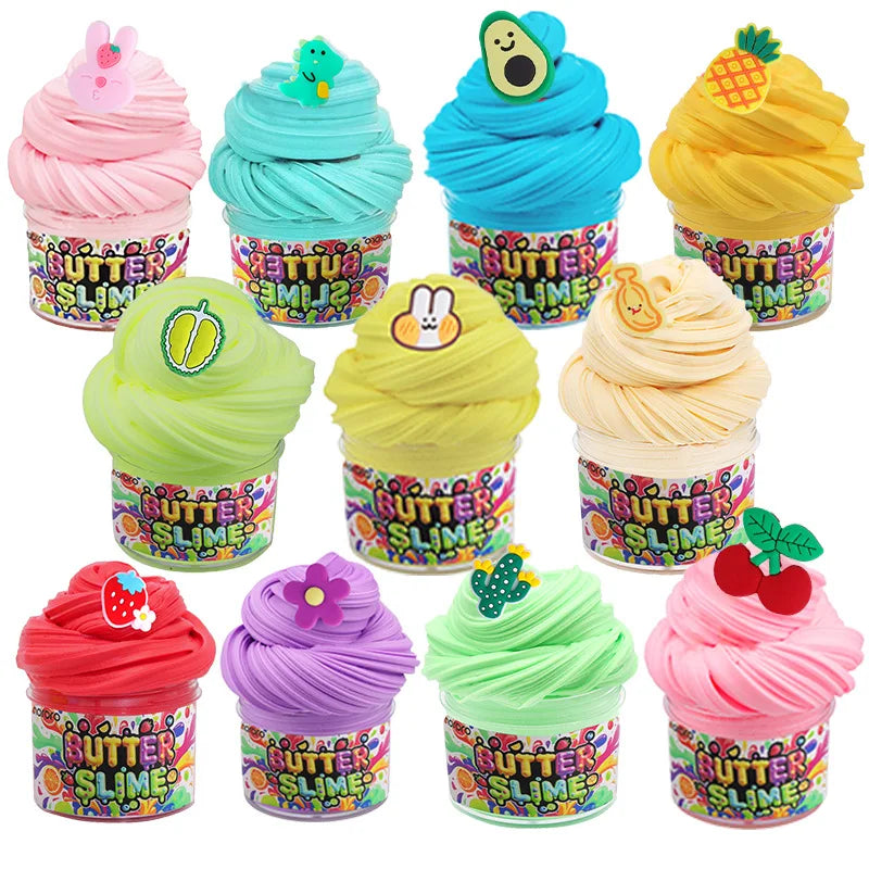12 Colors Super Butter Slime Kit Bulk Wholesale DIY Fluffy Cloud Slime Foam Beads Charms Sensory Educational Craft Birthday Gift