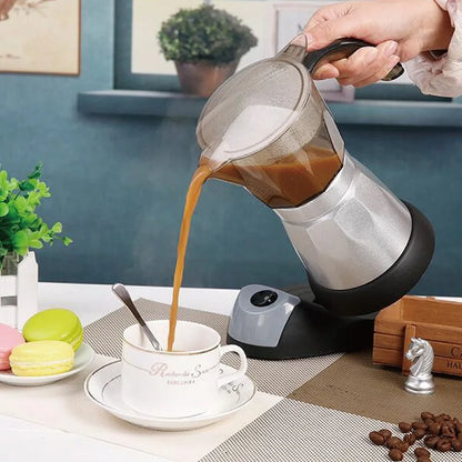 480W Electric Coffee Maker Cups 150ml/300ml Aluminum Mocha Pot  Electric Italian Coffee Maker Percolator for Home Silver 3/6Cups