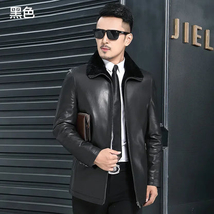 YOLANFAIRY Genuine Leather Jacket Men Midium Natural Leather and Fur Thick Winter Coat Male Clothing Jaquetas Masculina De Couro