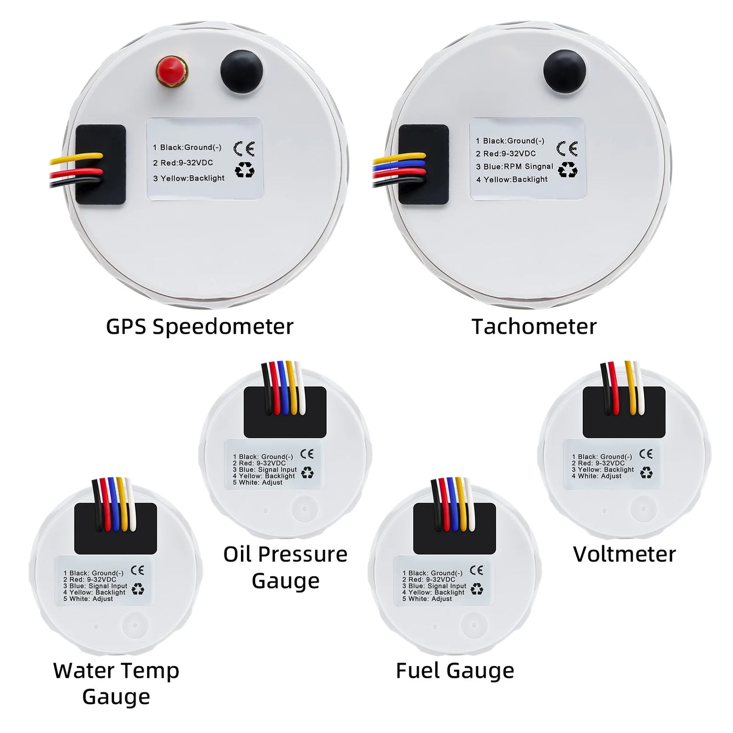 6 Gauge Set Tachometer Fuel Level Oil Pressure Water Temp Voltmeter GPS Speedometer With Sensors For Marine Car Boat Customized
