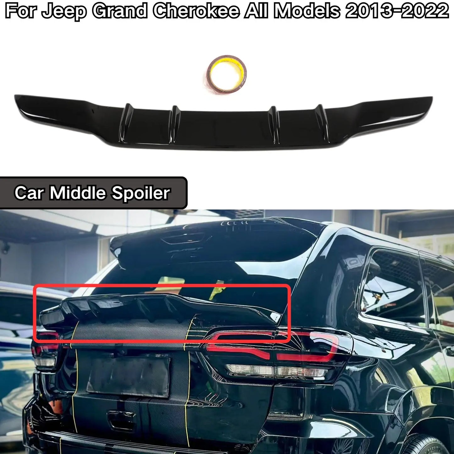 For Jeep Grand Cherokee All Models 2013-2022 SRT8 WK2 Trackhawk Car Middle Spoiler Trunk Wing Glossy Black Body Kit ABS Plastic